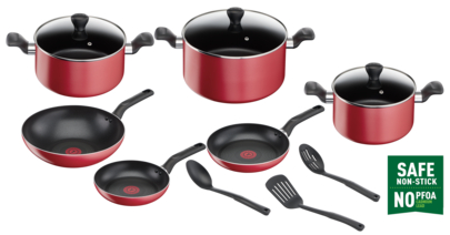 Tefal Induction Non-Stick Frypan 2 Piece Set 24/28cm Frypan In Red