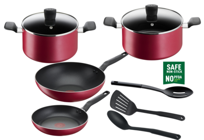 Tefal Induction Non-Stick Frypan 2 Piece Set 24/28cm Frypan In Red