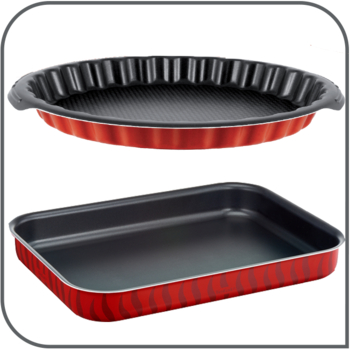 Tefal Tempo Flame Round Oven Tray Set 26, 30 cm Red Coated In France Non  Stick